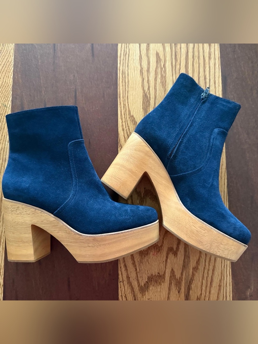 Charlotte Stone Paz Navy Suede Platform Clog Ankle Boots Size 8